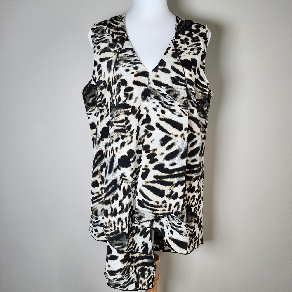 CLIENTELE Shirt Womens Large Animal Print Sleeveless Layered‎ Top Made In Canada